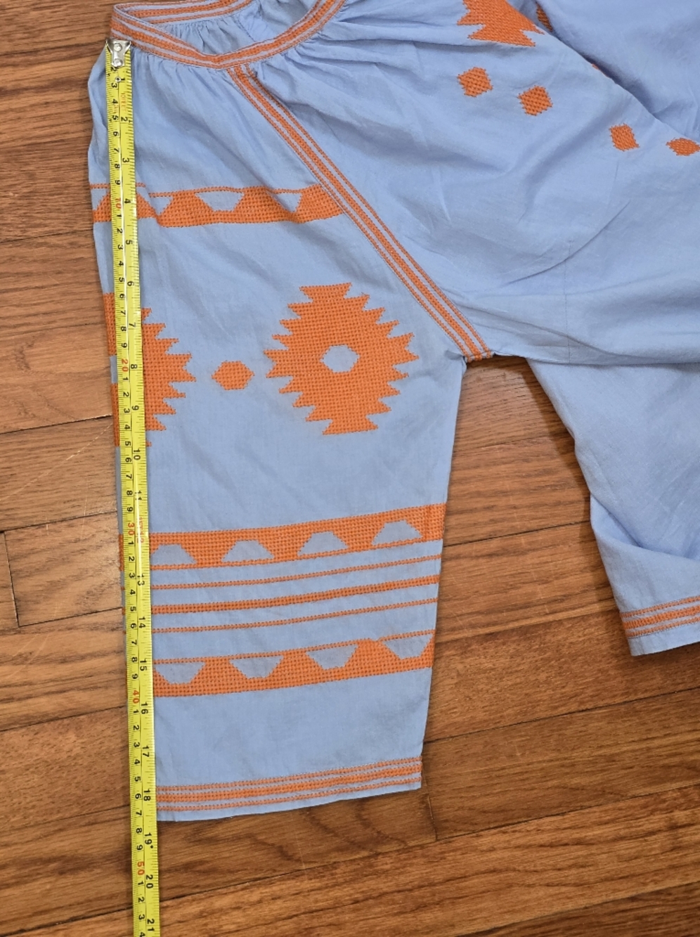 Gretchen Scott Montezuma Tunic Light Blue Orange Embroidered Cotton Boho Top XL - Picture 13 of 14